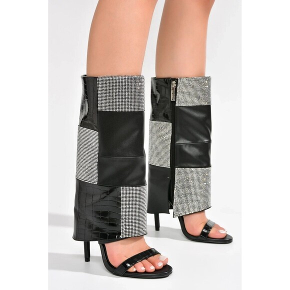 Cape Robbin Mosaic Rhinestone Open Toe Skinny High Heels Size 9 - NEW - Picture 6 of 6